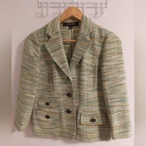 KASPER Women's Cream and Tan Striped Blazer